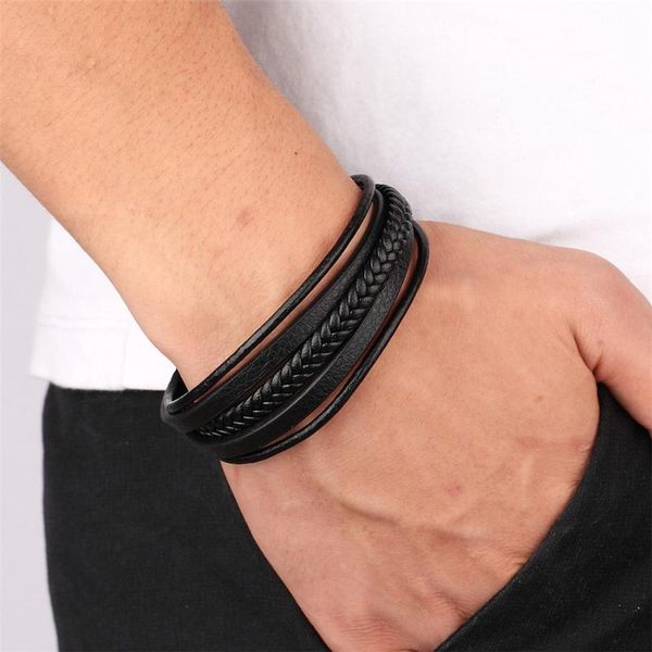 

men's birthday gifts men's bracelets new multi-layer hand woven woven real leather bracelets and, Golden;silver