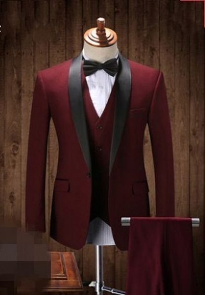 

handsome one button burgundy groom tuxedos shawl lapel men wedding party groomsmen 3 pieces suits (jacket+pants+vest+tie) k136, Black;gray