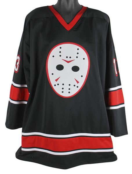 

custom jersey 5xl 6xl friday the 13 jason voorhees hockey jersey embroidery stitched customize any number and name jerseys, Black;red