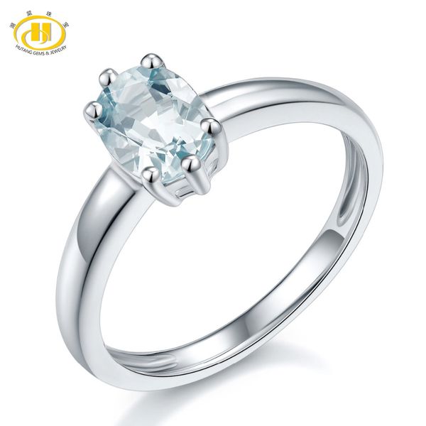 

hutang wedding rings natural aquamarine solid 925 sterling silver solitaire ring gemstone fine elegant jewelry for women's new, Golden;silver