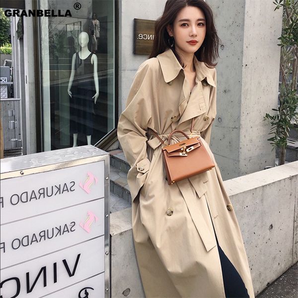 

new spring autumn fashion casual women's khaki trench coat long outerwear loose clothes office lady windbreaker with belt, Tan;black