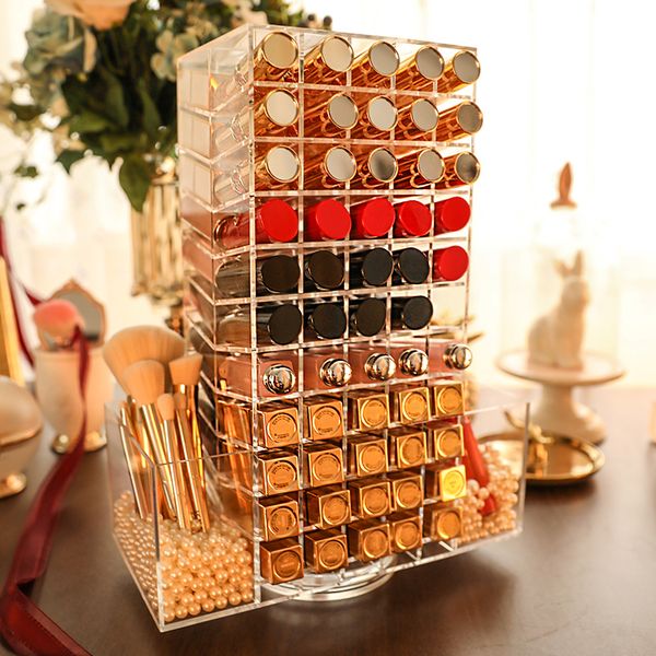 

110lattices acrylic lipstick organizer 360 degree rotated lipstick tower storage makeup holder as a gift for girl/women