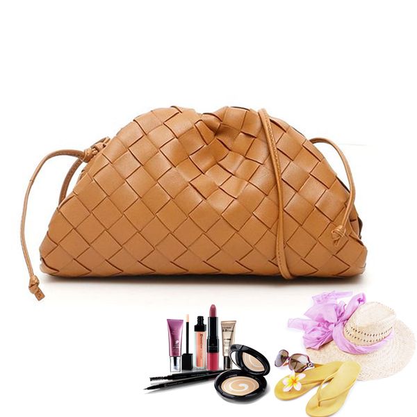 

designer women clutch bag genuine leather clasp pouch purse female crossbody shoulder bags cloud like knitted soft