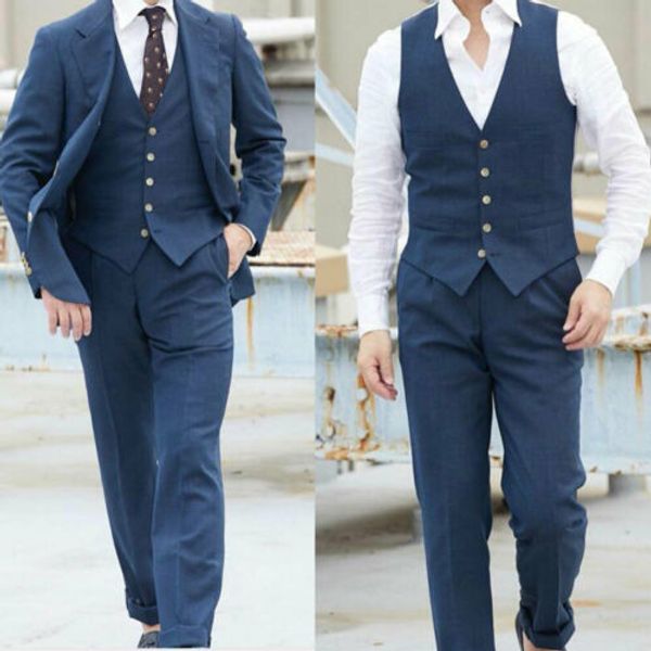 

navy blue suits mens 3 pieces formal office tuxedos cuff pant tailored slim fit wedding dress terno masculino, White;black