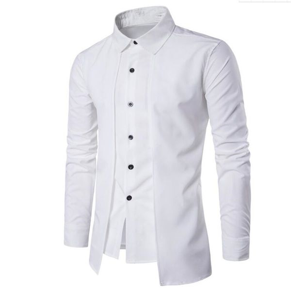 

double placket shirt handsome boy novelty streetwear gentleman white wedding blouse business office casual blusa england style, White;black