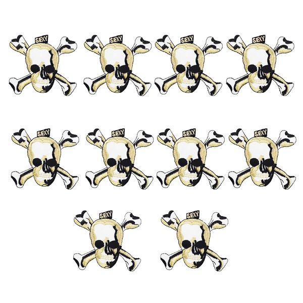 

cool skull badge embroidery patches for clothing iron on patch for jeans jacket bags hats shoes applique sewing accessories 10pcs, Black