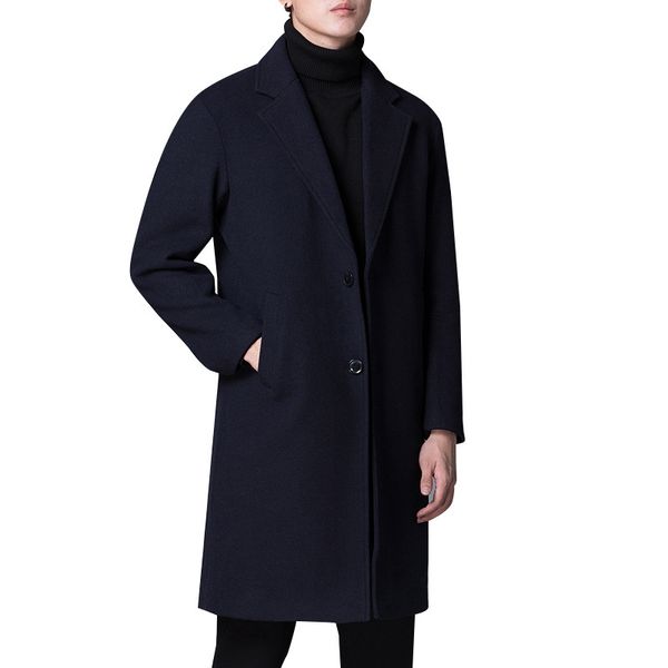 

luxury wool suit coat long thick overcoat solid winter jacket warm clothing outerwear trench for men(m-3xl, Black