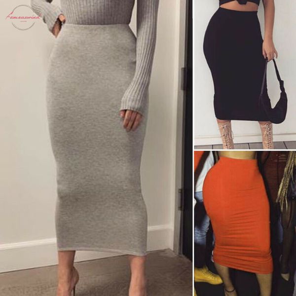 

office pencil skirt stretch women bodycon tube womens ladies plus size long skirts 2019 autumn spring stretchy maxi skirt, Black