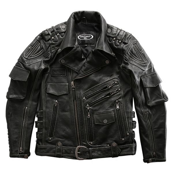 

super genuine cow leather motor rider jacket mens super cowhide leather jacket 98008, Black