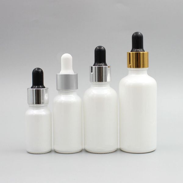 Bottiglie di vetro bianco perla da 10 ml con contagocce Flacone di olio essenziale da 15 ml 20 30 Dispenser contagocce da 50 ml per oli essenziali Contenitore di profumo