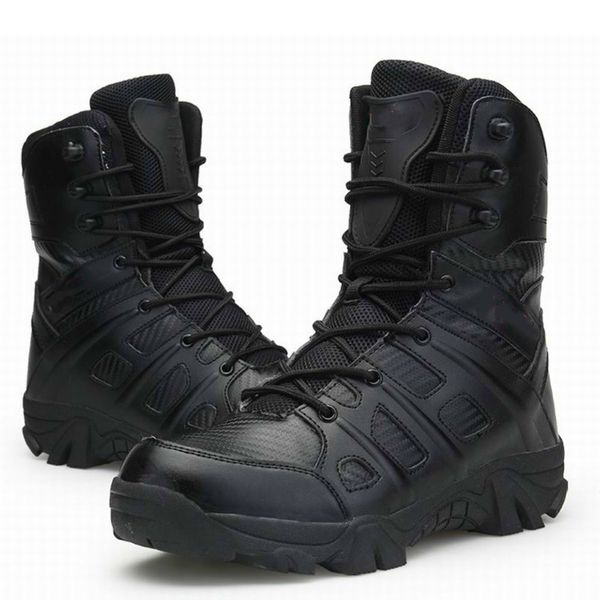 

men tactical military boots winter leather waterproof desert combat army work shoes mens ankle boot man plus size, Black