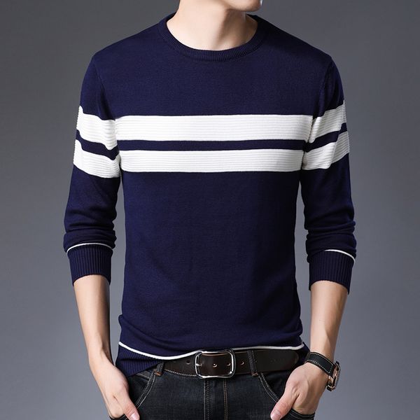 

new men brand casual autumn winter warm pullover knitted striped male sweater thick mens sweaters jersey cotton clothing, White;black