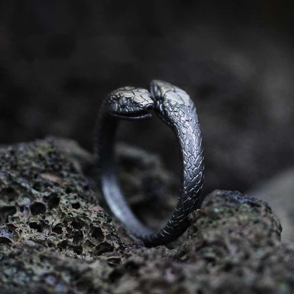 

eyhimd gothic stainless steel two silver gothic snake ringwomen adjustable jewelry, Golden;silver