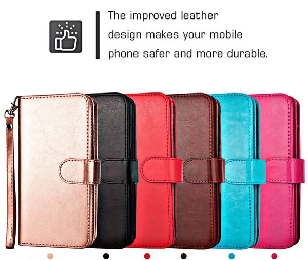 

for iphone 11 x xs xr max plus samsung galaxy note 10 s9 s10 plus wallet leather case magnetic detachable 9 card slots