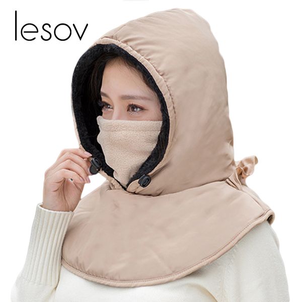 

lesov waterproof windproof outdoor beanie hat women men warm neck thicken plush lining sport ski snow caps with mask gorra new, Blue;gray