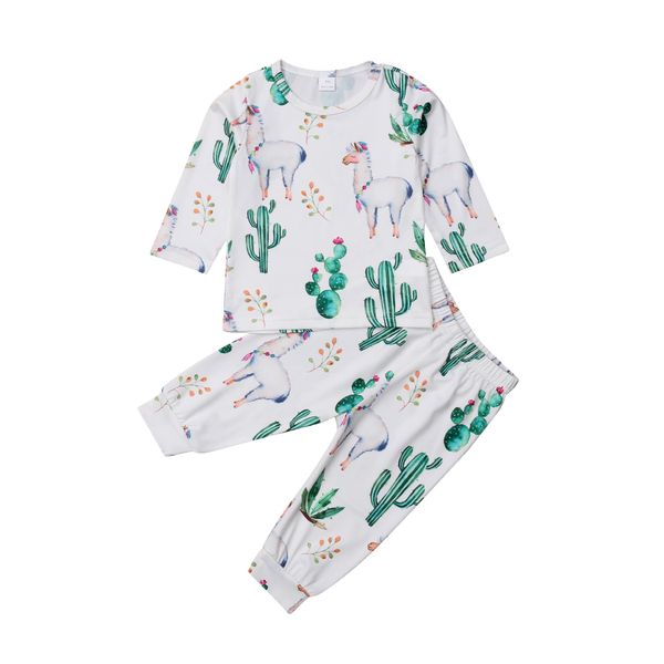 

2019 toddler infant baby girl boy clothes set autumn white long sleeve alpaca cactus floral pants 2pcs outfits clothing