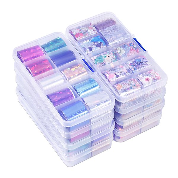 

set of 10pcs starry sky nail foil (10 colors) holographic paper decals nail art transfer sticker 2.5*100cm tools(10pcs, 8, Black