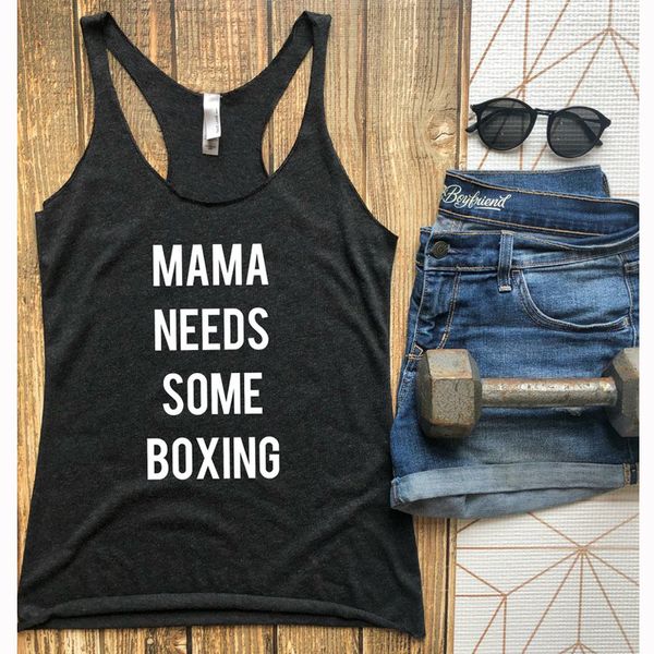 

mama needs some boxing tank women sleeveless racerback motivational gym vest shirt casual summer black funny tank shirt, White