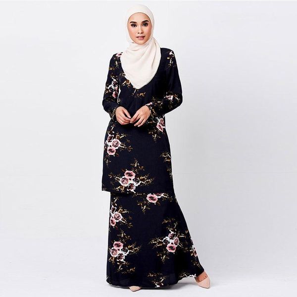 

female floral printed 2pcs dress muslim summer plus size suits women casual chiffon clothing, White