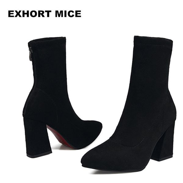 

woman shoes zip up square high heels party women boots winter t200106, Black