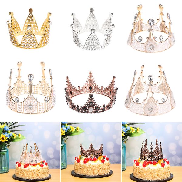 

1pc shining mini crown cake er metal pearl happy birthday wedding&engagement sweet party cake decor hair accessories