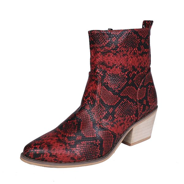 

women's ankle boots 2019 new european and american style snake pattern thick with ladies boots casual ladies martin boots wholesale, Black