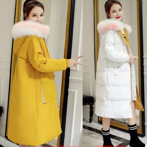 

both sides wear women long winter jacket thicken warm white duck down coat women winter fur collar hooded outwear coat yp1231, Black