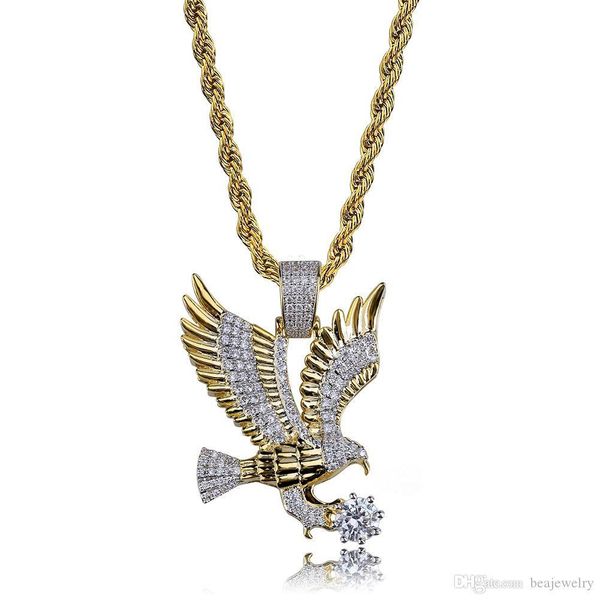 

новый хип-хоп цвета золота гальваническим медный iced out micro асфальтовая cz eagle ожерелье мужчины шарм ювелирные изделия, Silver