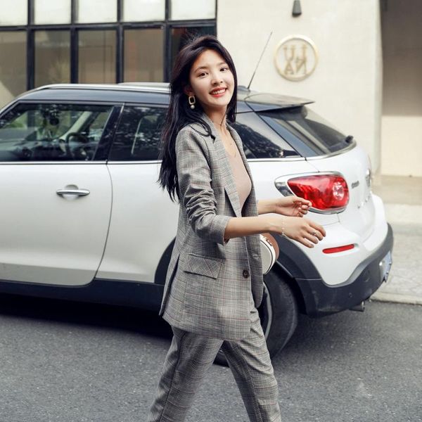 

women's suits & blazers suit 2021 autumn casual fashion slim slimming wild chic plaid two-piece clothing, White;black