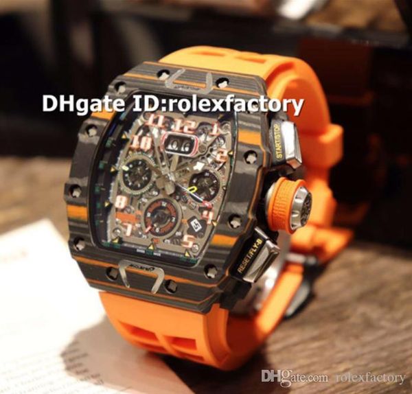 

luxury 11-03 watch swiss 7750 automatic chronograph 28800bph black & orange forged carbon skeleton dial sports mens watch, Slivery;brown