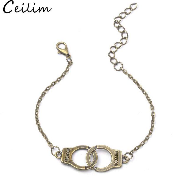 

vintage silver gold color handcuffs bracelets for men women om letter charm chain bracelet bangles couple lover fashion jewelry gifts, Black