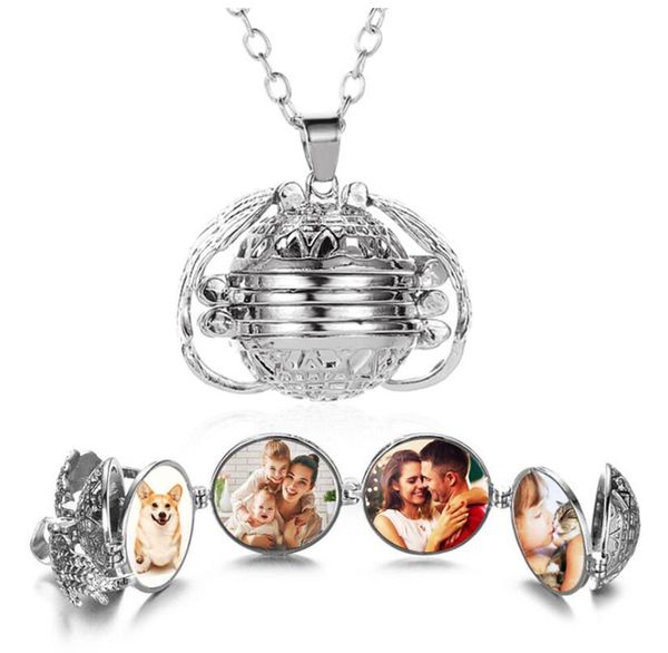 6 Renkler Sihirli 4 Fotoğraf Kolye Bellek Yüzer Locket Kolye Melek Kanatları Flaş Kutusu Moda Albümü Kutusu Katlanır Kolye Hediye