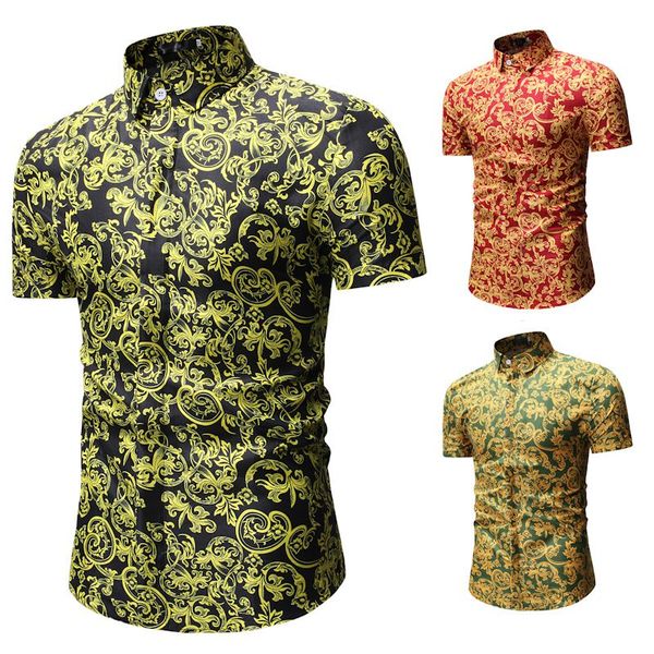 

men silk shirt flower print fashion men summer casual short sleeve quality hawaiian dress shirts mens clothing camisa masculina, White;black