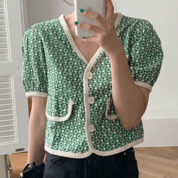 

women's jackets [ewq] 2021 summer v-neck three buckle design hollow hook flower slim short jacket chic casual trend coat feminino qv139, Black;brown