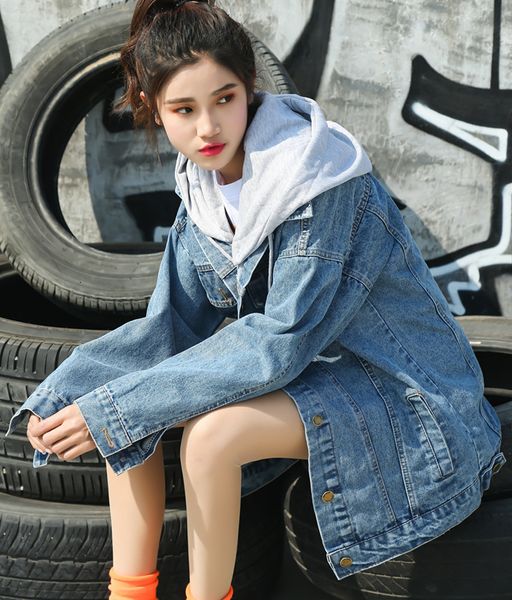 

yang mi wu yi all cowboy loose coat woman can dismantle even hat knitting hip-hop bf loose student, Black;brown