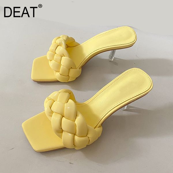 

deat] 2020 new spring summer square toe shallow plaid braid crystal transparent heels slippers women shoes fashion tide 10h752, Black