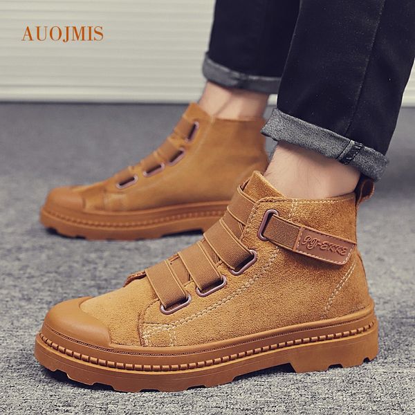 

auojmis autumn new men's baotou tooling shoes non-slip outdoor casual shoes high to help hiking men's boots boots, Black