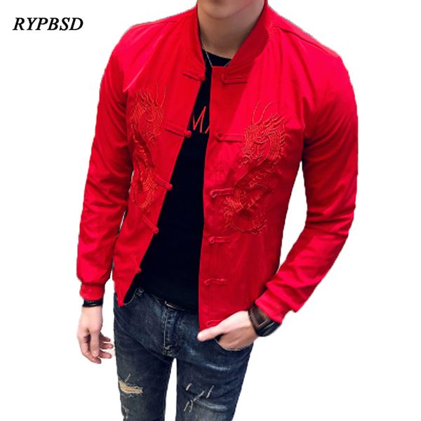 

embroidery men jacket fashion casual slim design streetwear baseball coat long sleeve solid color hip hop men jackets black red, Black;brown