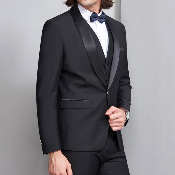 

popular one button groomsmen shawl lapel groom tuxedos men suits wedding/prom man blazer ( jacket+pants+vest+tie) 302, Black;gray