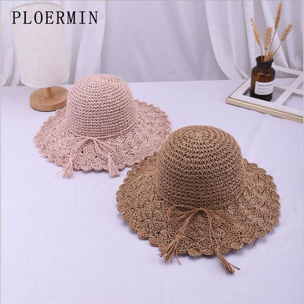 

fashion women foldable solid beach summer sun hats bowknot hand-woven crochet straw hat vacation chapeau female wide brim hats, Blue;gray