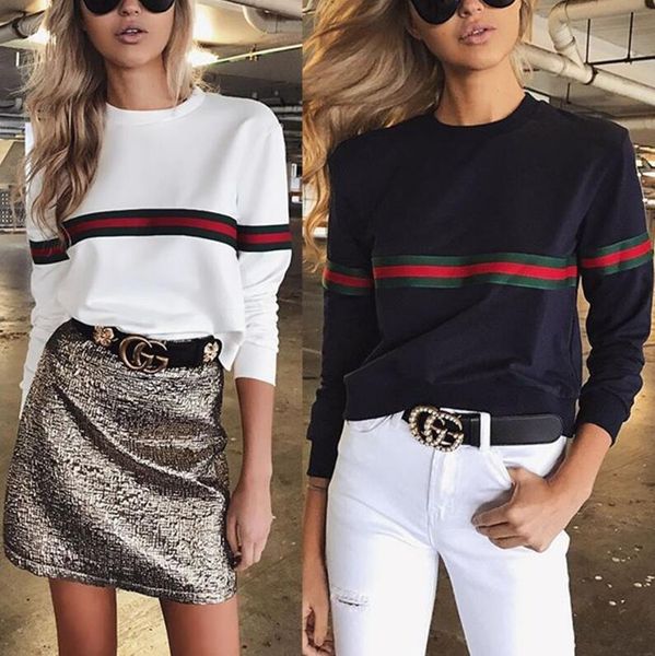 

2018 Европа и Америка горячие женские красный полосатый принт с длинными рукавами O