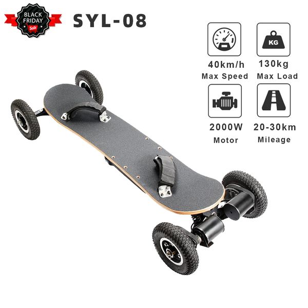 

syl-08 electric skateboard 2000w motor 40km/h with remote control off road e scooter type 10ah battery electric scooter m365, Silver;blue