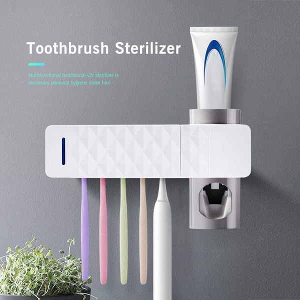 

uv toothbrush sanitizer holder usb rechargeable toothpaste dispenser with sterilization function, 5 toothbrush sterilizer holder for family