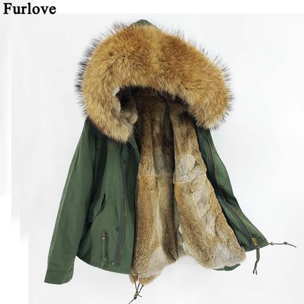 

furlove 2018 winter jacket women long parka real fur collar hood natural rex fur liner thick warm parkas streetwear, Black