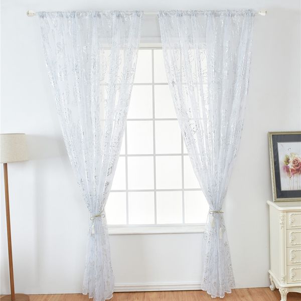 

transparent curtains tulle curtains for living room feather print window screen window patio door 1 panel 100cm*200cm