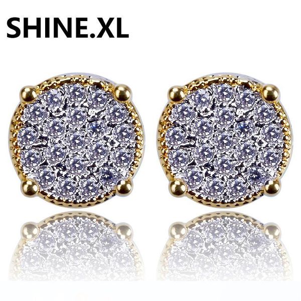 

хип-хоп цирконий сереги для мужчин буксировочного тона iced out круглых серег гипоаллергенного для чувствительных ушей с винтовыми спинами, Golden;silver