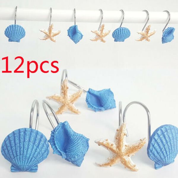 

12pcs bathroom decorative seashell shower curtain hooks window hangings holder towel strong heavy duty adhesive wall hooks