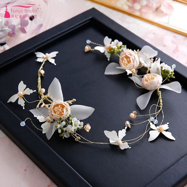 

bohemian vintage bridal headwear white/pink anadem flowers with pearls elegant beach noiva wreath dqg339