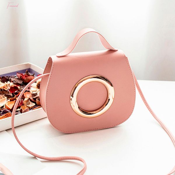 

women simple small crossbody bag fashion pure color metal ring leather messenger shoulder bag sac main femme