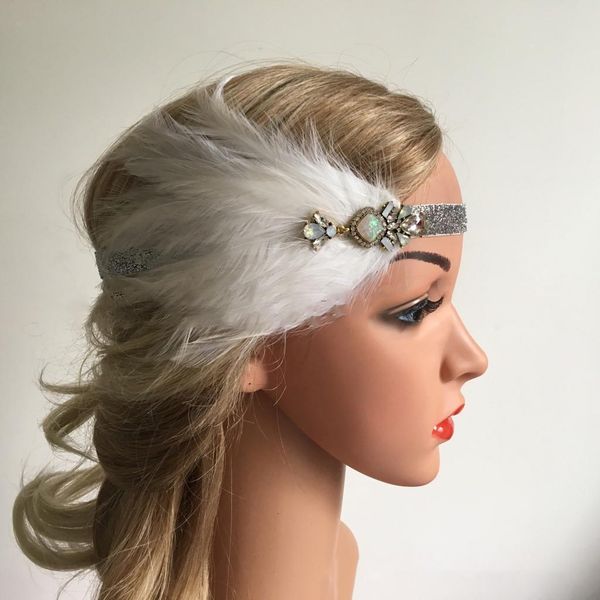 

необычные партии lady bride волос пера обруча венчания женщин элегантный hat ремешок цветок перо партии hat зажим для волос повязка аксессуа, White